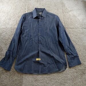 Club Monaco Shirt Mens Small Blue Chambray‎ Slim Fit Designer Button Up Sheen